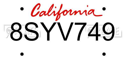 8SYV749 California License Plate