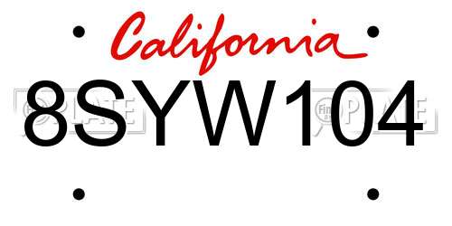 8SYW104 California License Plate