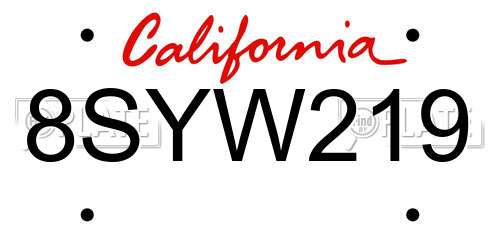 8SYW219 California License Plate