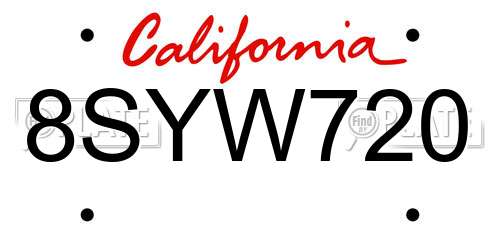 8SYW720 California License Plate