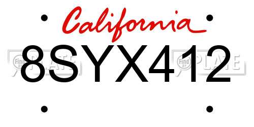 8SYX412 California License Plate
