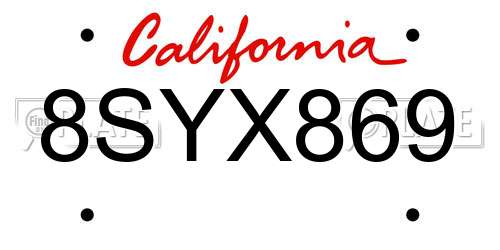8SYX869 California License Plate