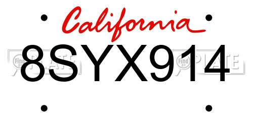 8SYX914 California License Plate