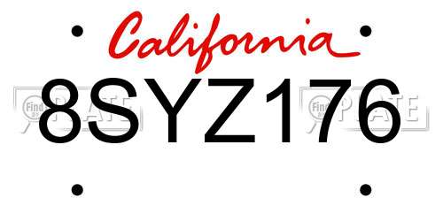 8SYZ176 California License Plate