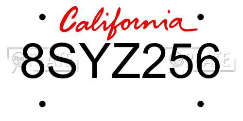 8SYZ256 California License Plate