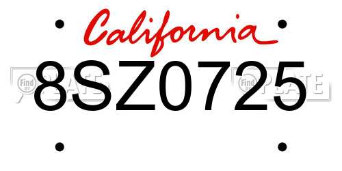 8SZ0725 California License Plate