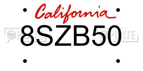 8SZB50 California License Plate