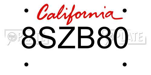 8SZB80 California License Plate