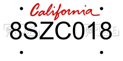 8SZC018 California License Plate