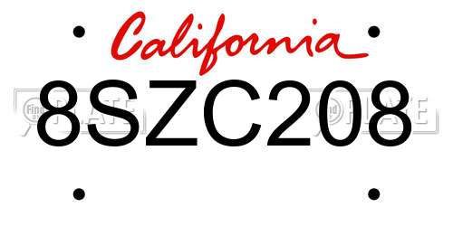 8SZC208 California License Plate