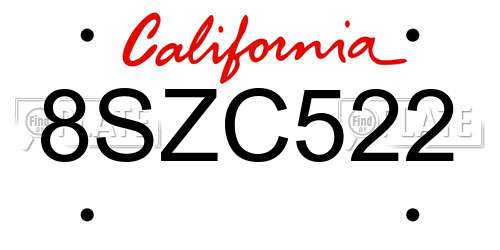8SZC522 California License Plate