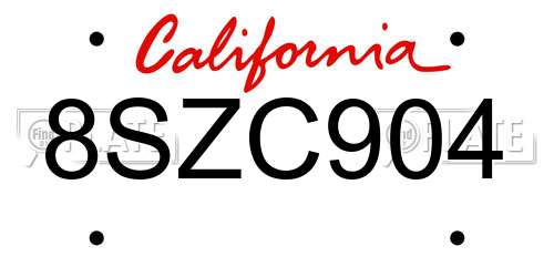 8SZC904 California License Plate