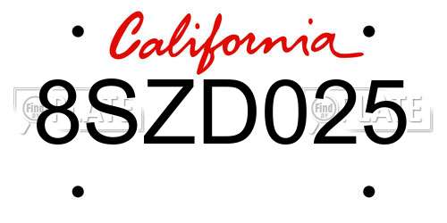 8SZD025 California License Plate