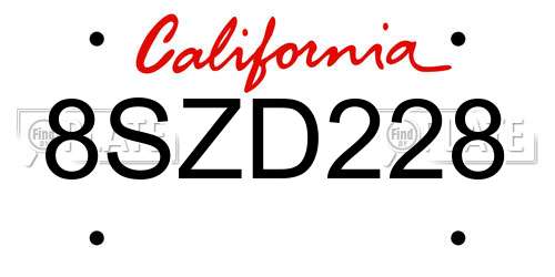 8SZD228 California License Plate