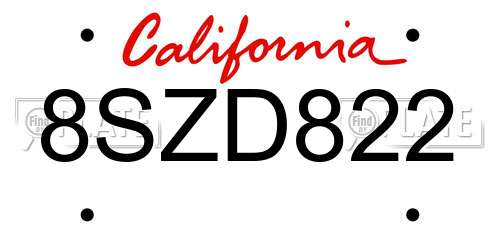 8SZD822 California License Plate
