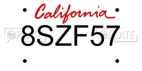 8SZF57 California License Plate