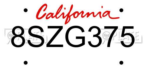 8SZG375 California License Plate