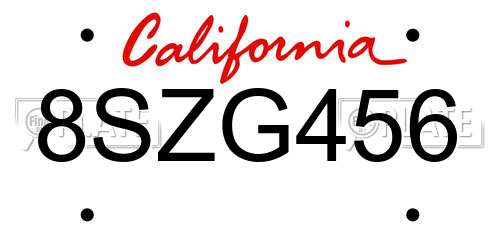 8SZG456 California License Plate