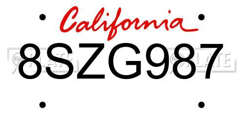 8SZG987 California License Plate
