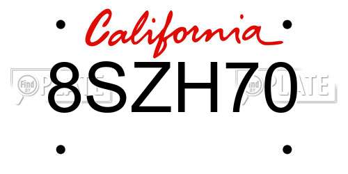 8SZH70 California License Plate