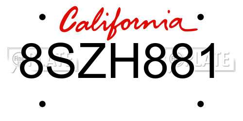 8SZH881 California License Plate