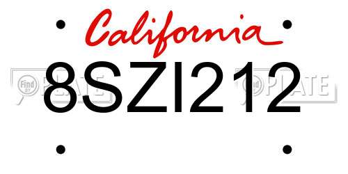 8SZI212 California License Plate
