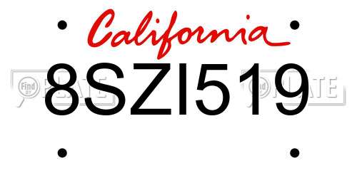 8SZI519 California License Plate