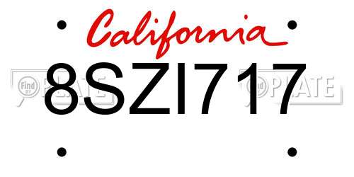 8SZI717 California License Plate