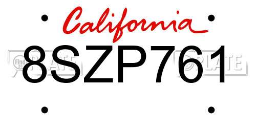 8SZP761 California License Plate