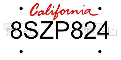 8SZP824 California License Plate