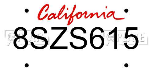 8SZS615 California License Plate