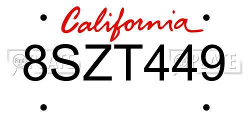 8SZT449 California License Plate