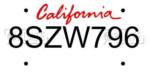8SZW796 California License Plate