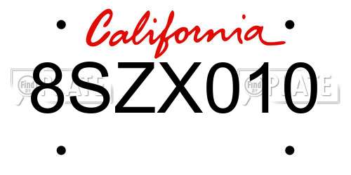 8SZX010 California License Plate