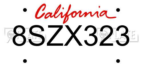 8SZX323 California License Plate