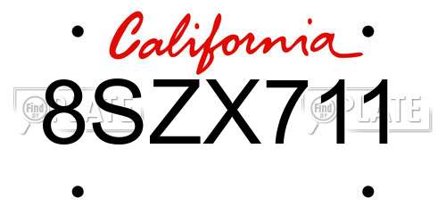 8SZX711 California License Plate