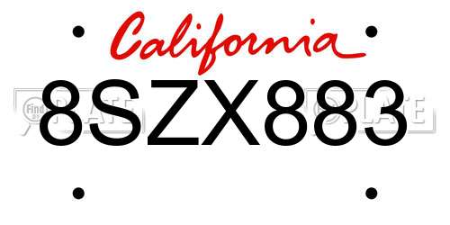8SZX883 California License Plate