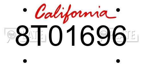 8T01696 California License Plate
