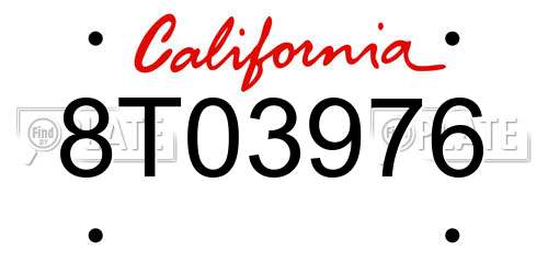 8T03976 California License Plate