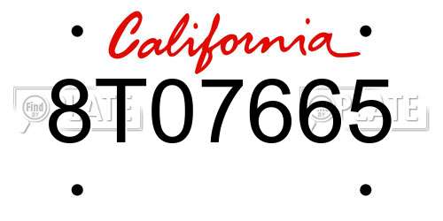 8T07665 California License Plate