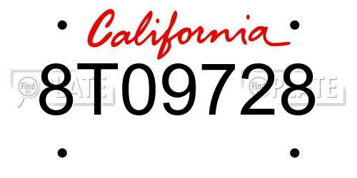 8T09728 California License Plate