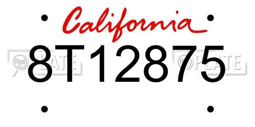8T12875 California License Plate