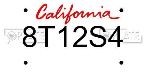 8T12S4 California License Plate