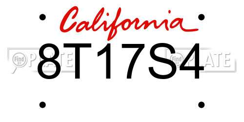 8T17S4 California License Plate