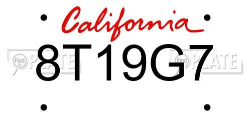 8T19G7 California License Plate