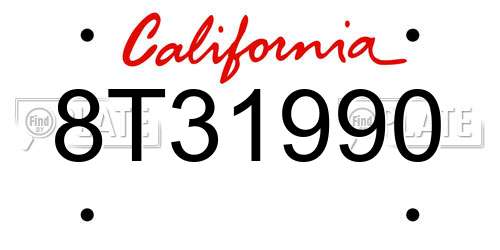 8T31990 California License Plate