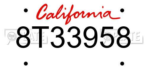 8T33958 California License Plate