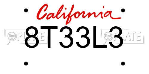 8T33L3 California License Plate