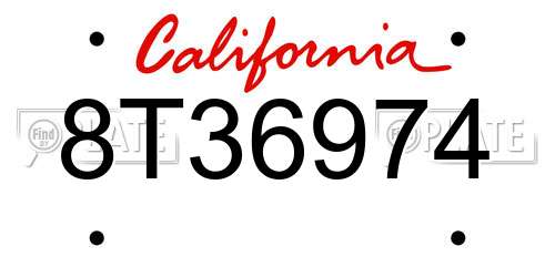 8T36974 California License Plate