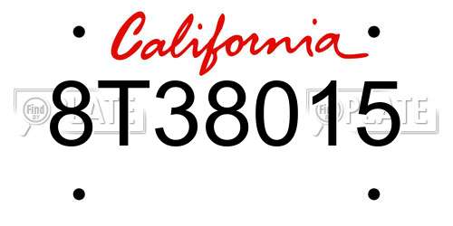8T38015 California License Plate